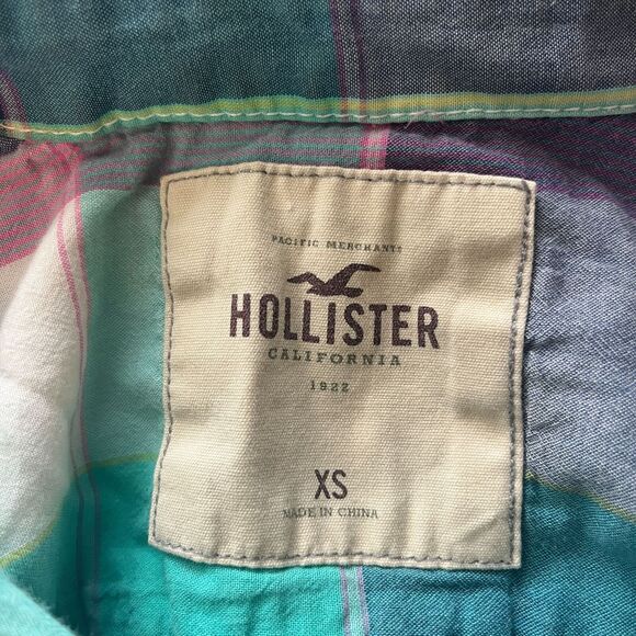 Hollister Womens Sz XS Button Front Long SLeeve Plaid Shirt Y2K 2000s - Picture 2 of 4